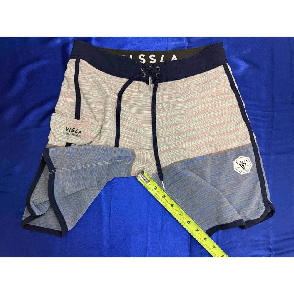 Vissla Men's Size 27 Blue Striped Board Shorts Swim Trunks Surfer Surfwear Beach